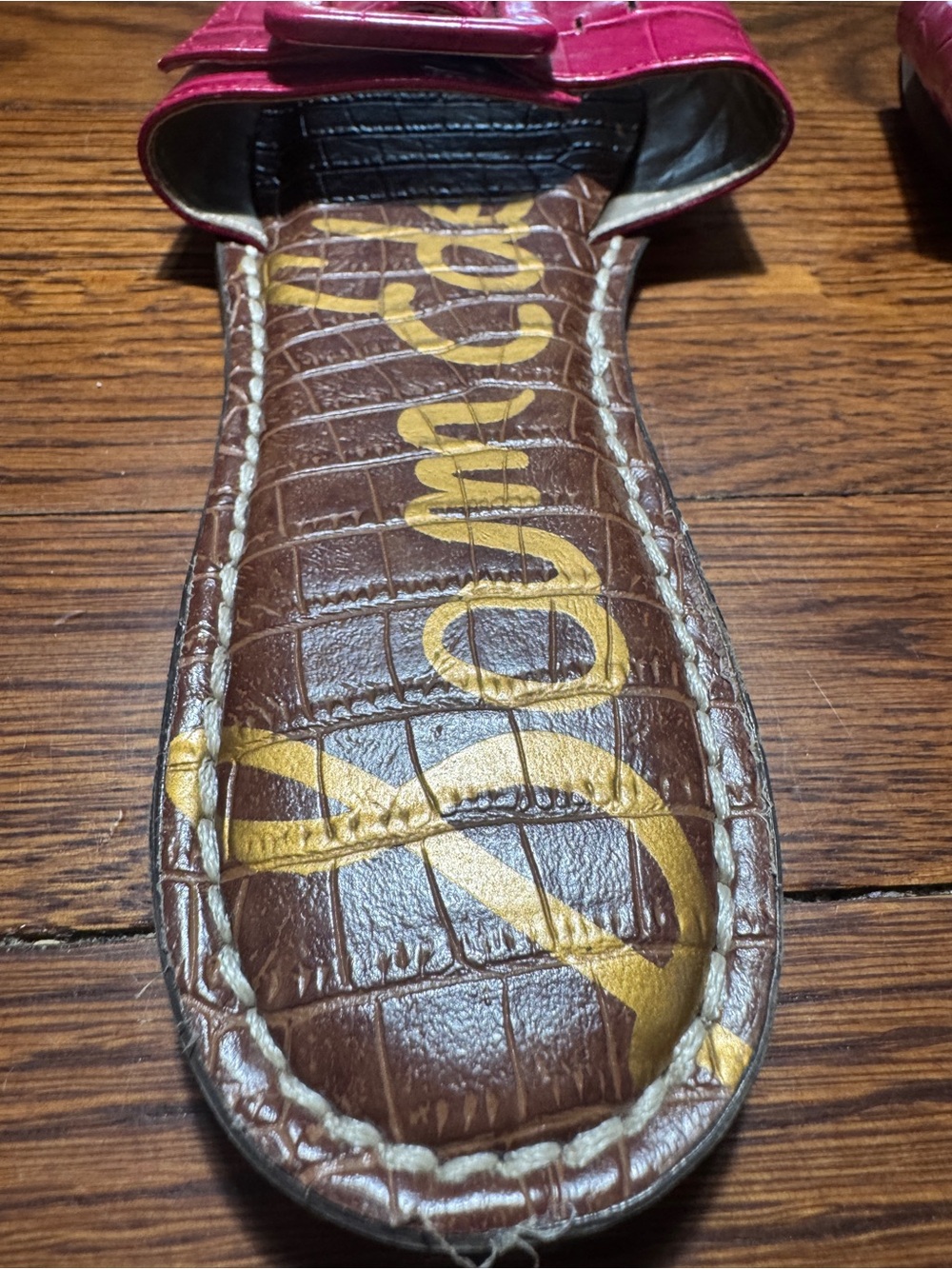 Sam Edelman Pink Croc Embossed Buckle Slide Size 7.5 - Picture 8 of 13